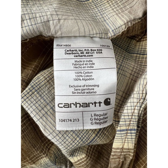 Carhartt Men's Size Large Brown Plaid Relaxed Fit Button Up Short Sleeve Shirt - Picture 6 of 7